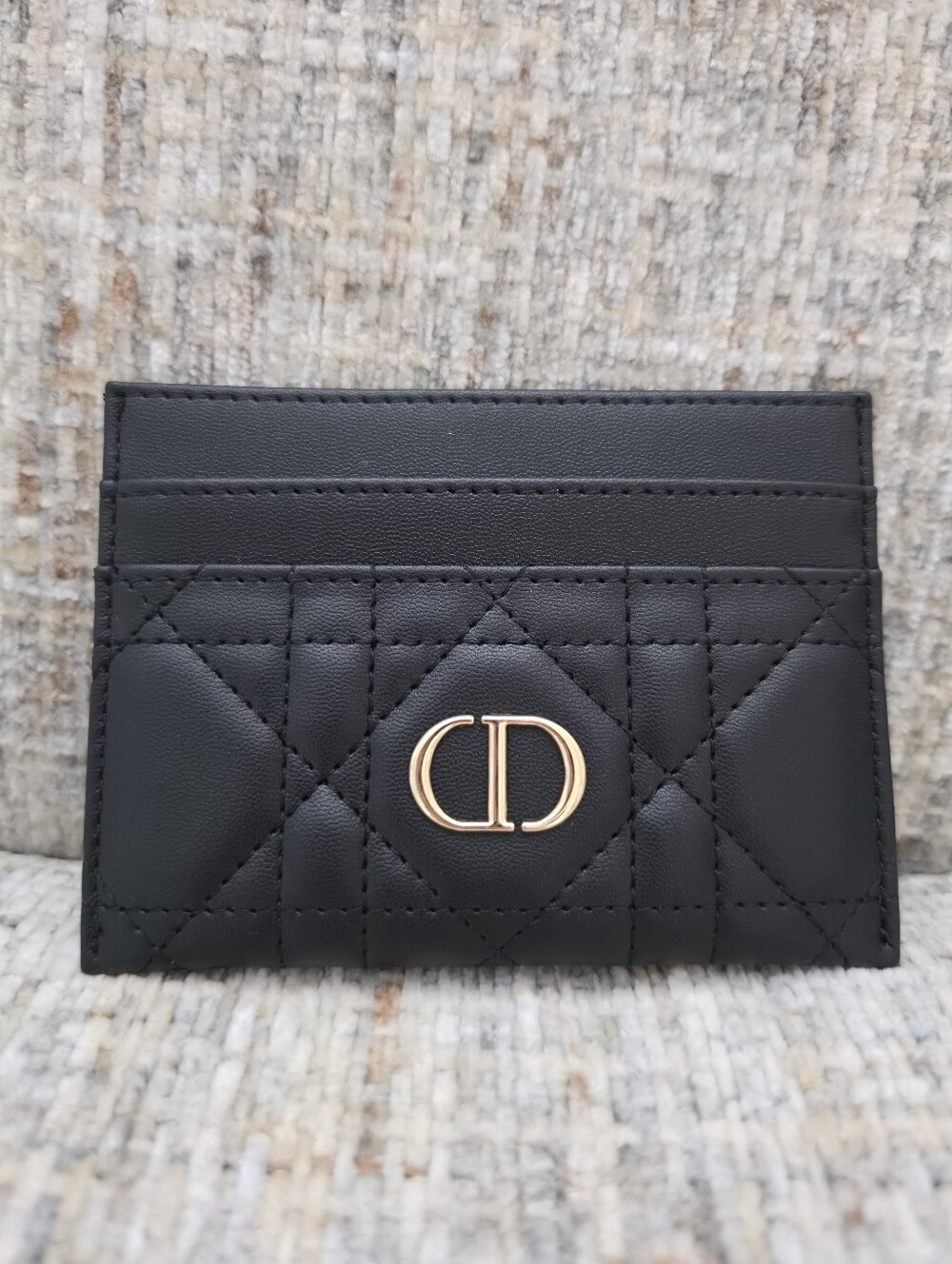 Black Quilted Card Holder with Gold CD Logo
